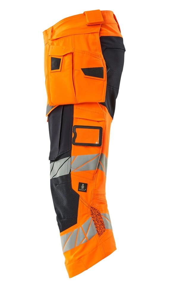 Dreiviertel-Hose, Hängetaschen, Stretch Dreiviertel-Hose Größe C45, hi-vis orange/schwarzblau