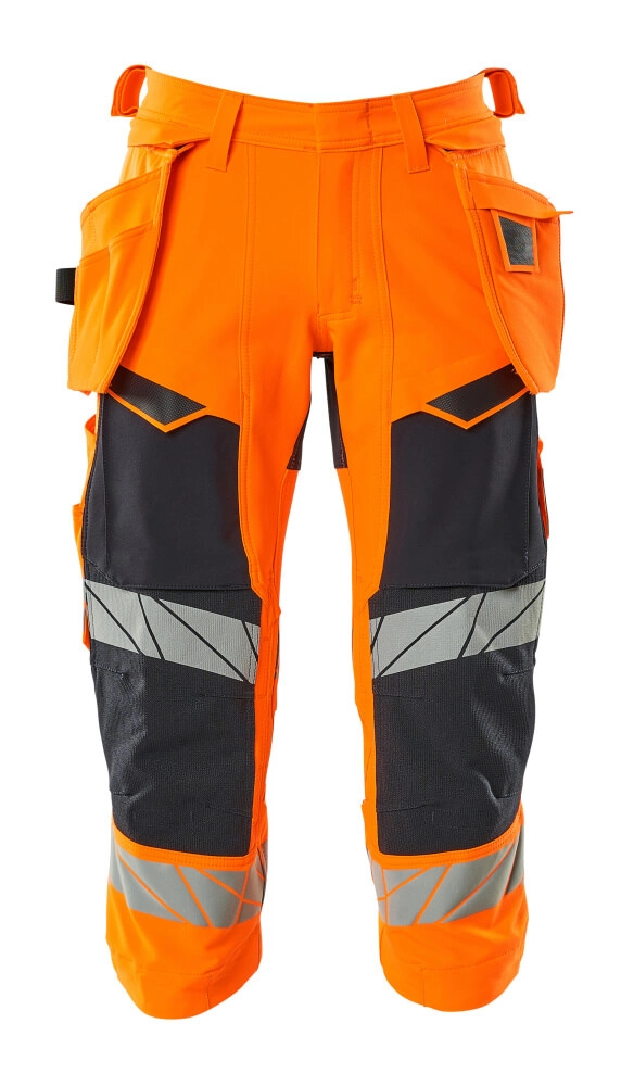 Dreiviertel-Hose, Hängetaschen, Stretch Dreiviertel-Hose Größe C45, hi-vis orange/schwarzblau