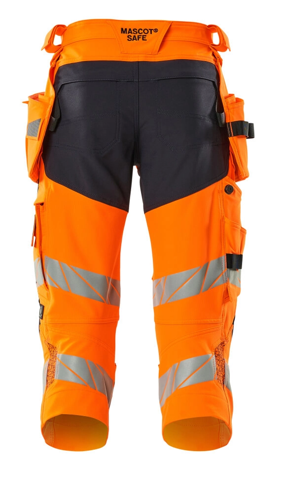 Dreiviertel-Hose, Hängetaschen, Stretch Dreiviertel-Hose Größe C45, hi-vis orange/schwarzblau